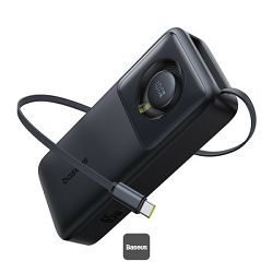 Baseus Free2Pull – prenosna baterija 20.000 mAh 65W z vgrajenimi kabli – črna