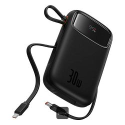 Baseus QPow2 20.000mAh 30W Digital Display prenosna baterija z vgrajenimi kabli – črna