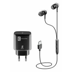 Cellularline Set: Hitri polnilec (25W) + slušalke USB-C z mikrofonom