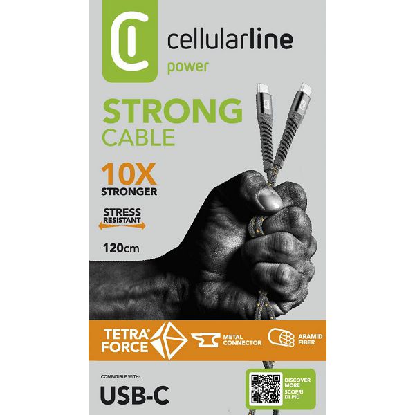 CellularLine TETRA kevlar USB-C - USB-C kabel, 120 cm