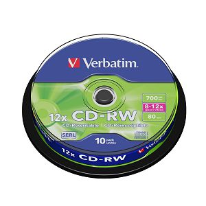 VERBATIM CD-RW SERL 12X 700MB SCRATCH RESISTANT SURFACE 10PK