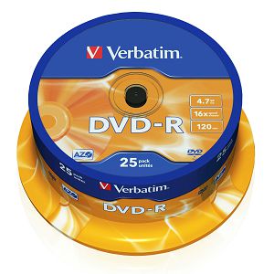 VERBATIM DVD-R AZO 4.7GB 16X MATT SILVER SURFACE 25PK